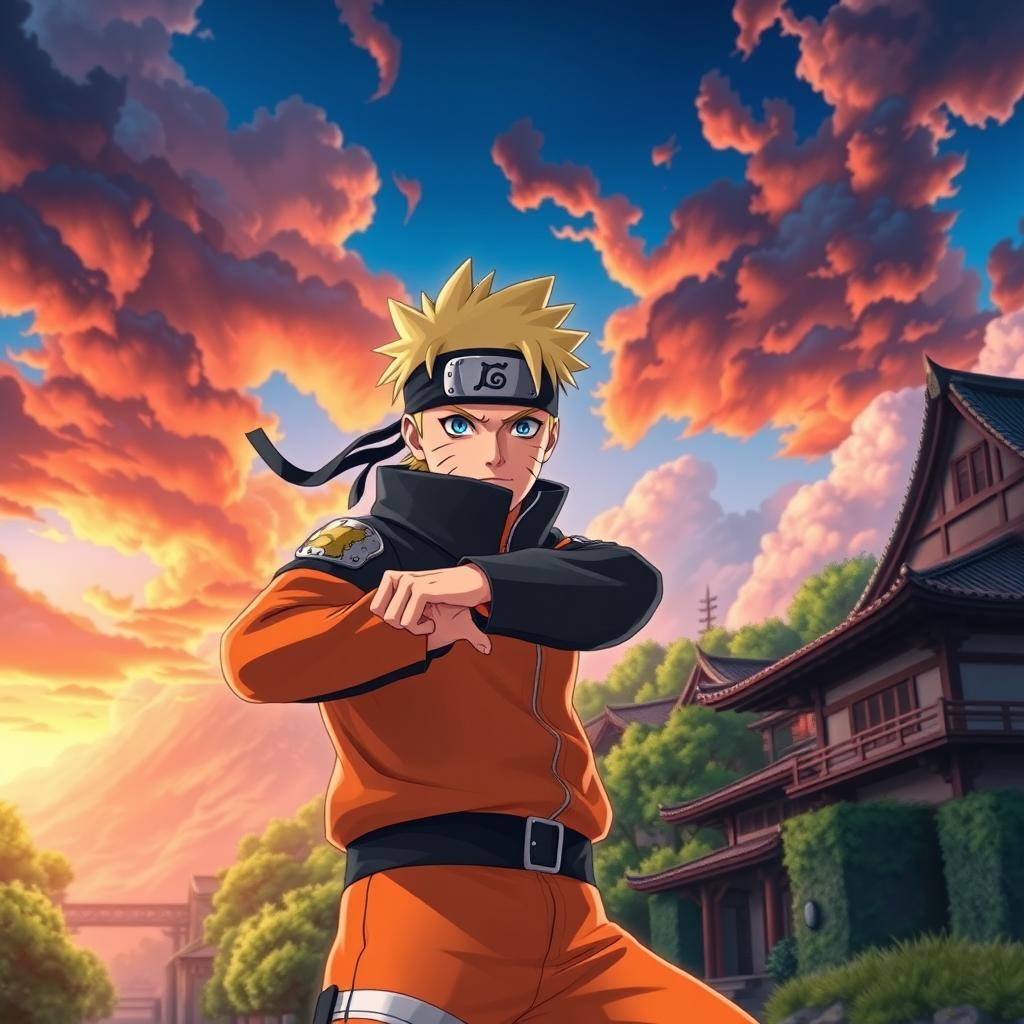 A vibrant and dynamic wallpaper featuring Naruto Uzumaki, the iconic ninja from the beloved anime series