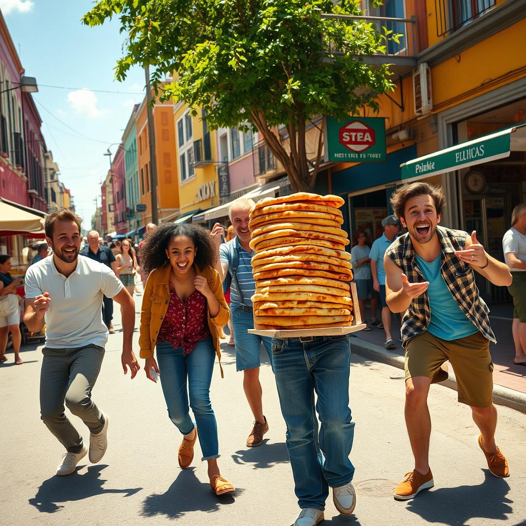 A vibrant and humorous scene from a comedy film featuring a group of quirky friends embarking on a misadventure