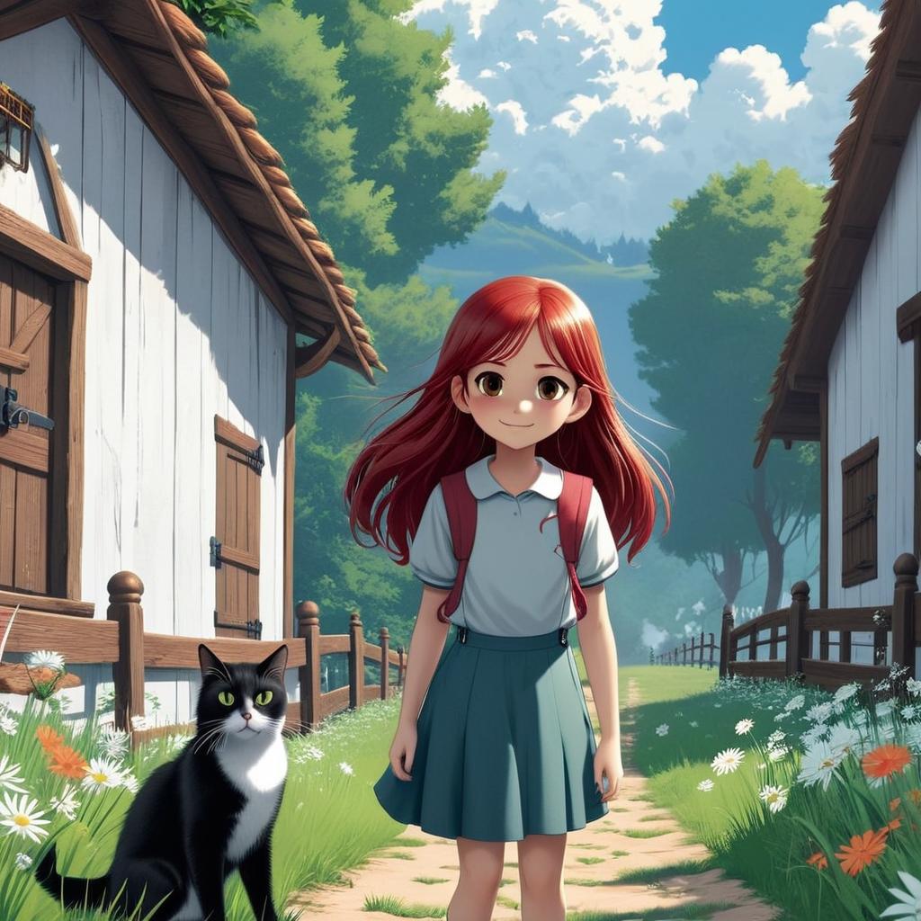 haz a la misma niña y gato de la foto, pero llorando mientras abrazando a su gato