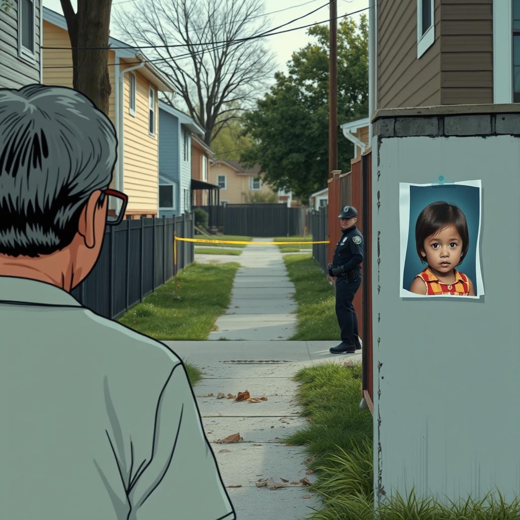 A scene depicting a neighborhood alley viewed from a distance