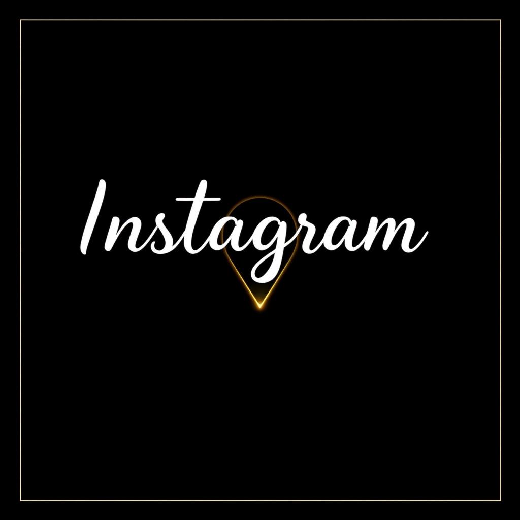 A stylish Instagram highlight cover with a sleek black background, featuring an elegant location pin symbol