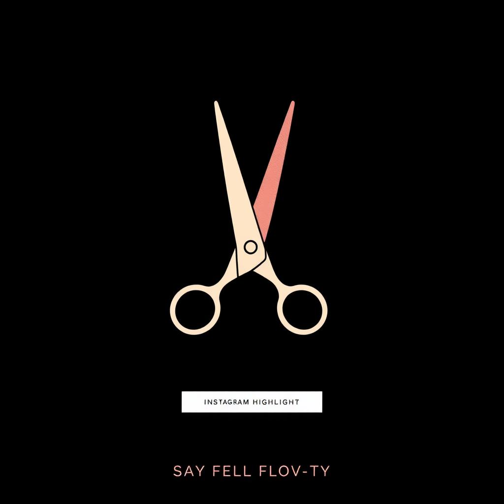 A chic Instagram highlight cover with a bold black background, featuring a stylish and eye-catching pair of scissors symbol