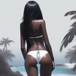 A highest quality digital art depicting a stunning dark-skinned girl viewed from behind