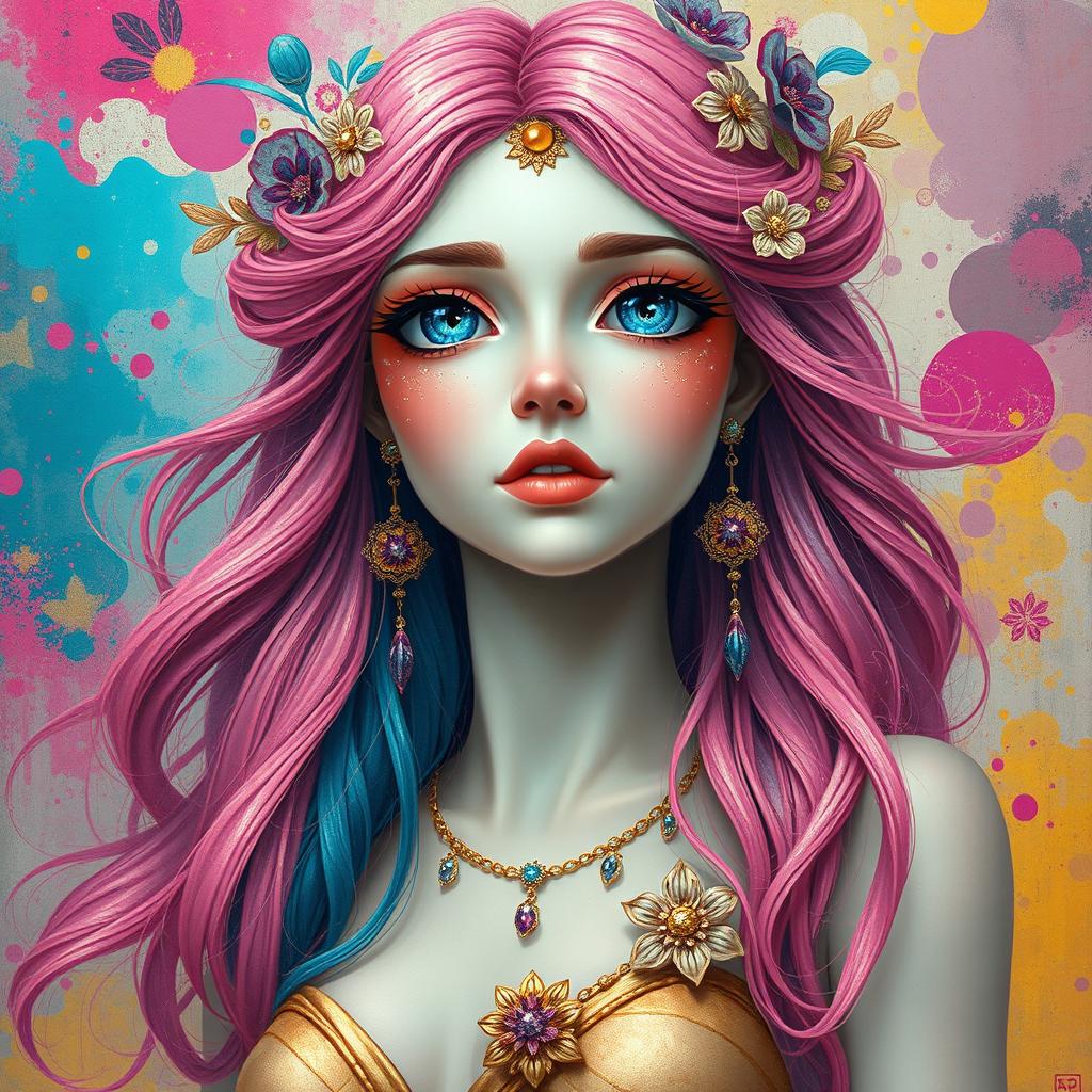 A surreal portrait of Aphrodite, the Greek goddess of love and beauty, depicted in an ethereal and dreamlike manner