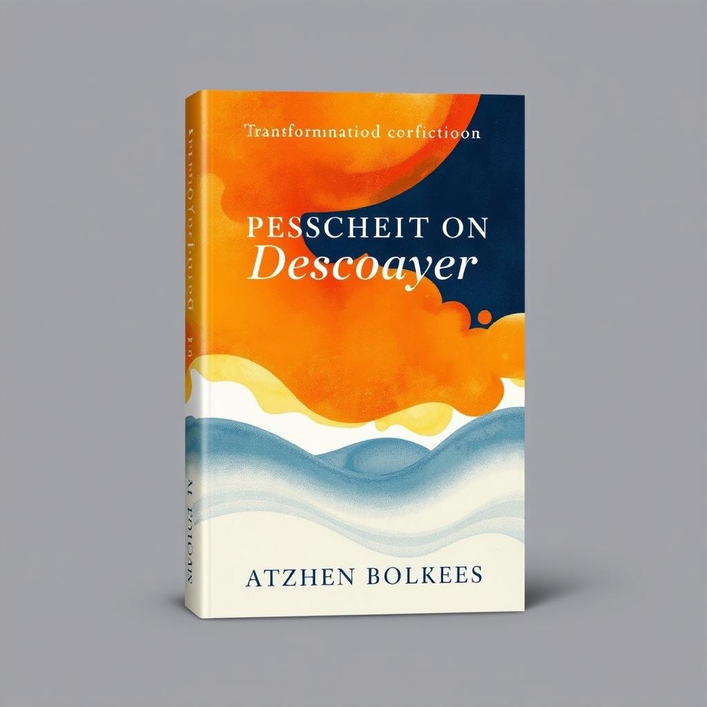 A visually striking book cover design, featuring an abstract illustration that symbolizes transformation and discovery, using warm colors like orange, gold, and deep blue