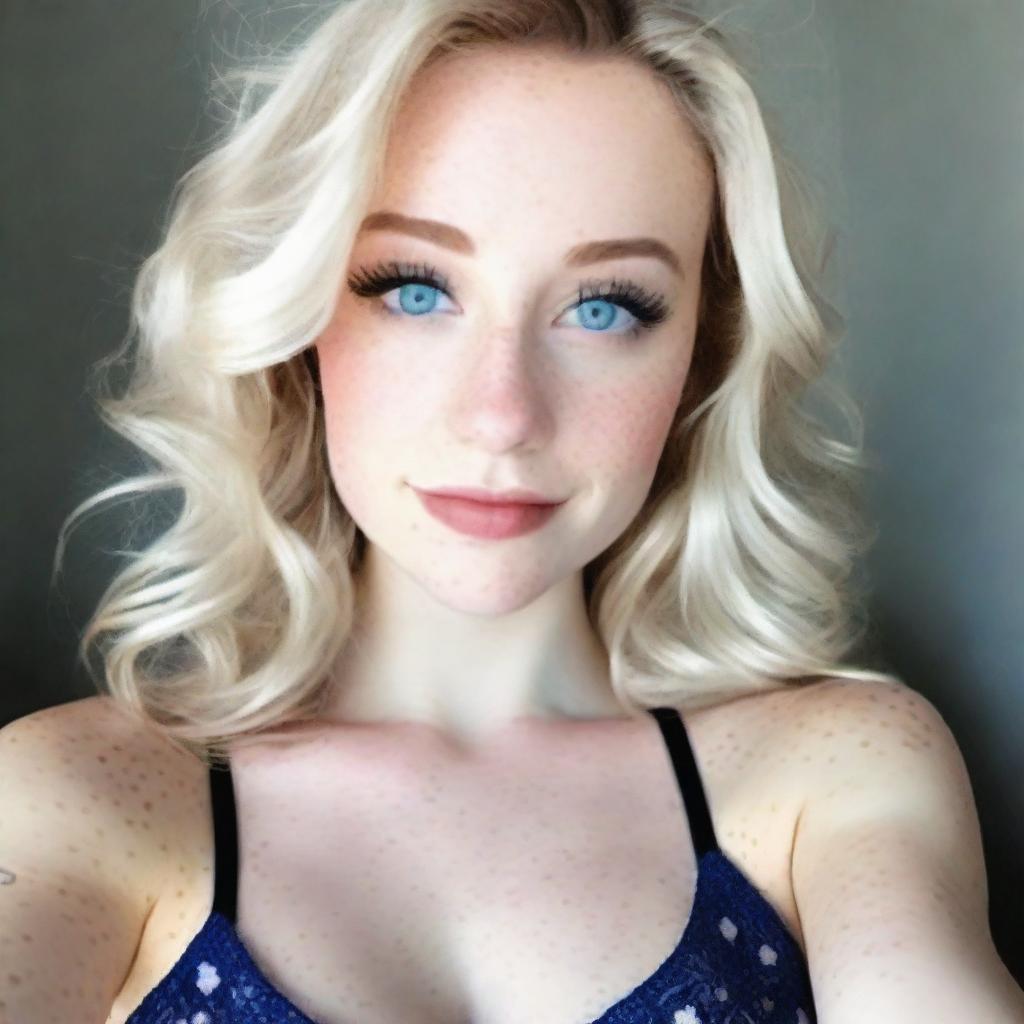 An upper body view of a captivating young woman in a high-resolution selfie