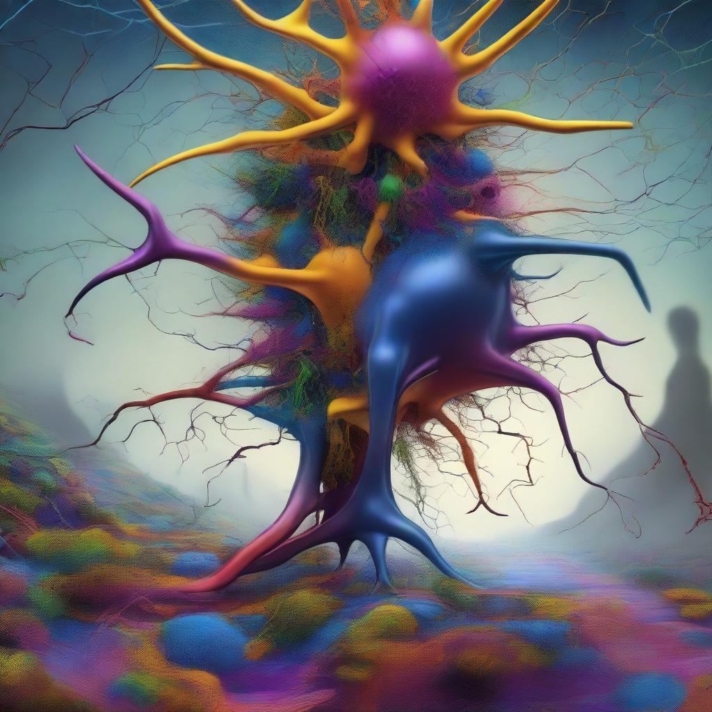 A high-quality, surreal digital art piece, showing neuron-headed magnet flayers