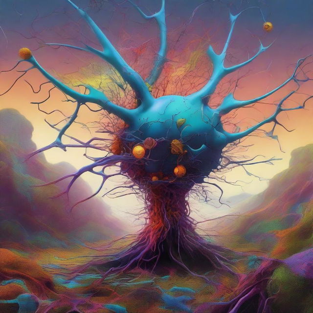 A high-quality, surreal digital art piece, showing neuron-headed magnet flayers