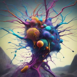 A high-quality, surreal digital art piece, showing neuron-headed magnet flayers