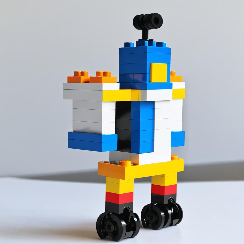 hi i want u to make the colorful lego  robot into the example black and white version  that i guve. make it as detail as possible that show each lego