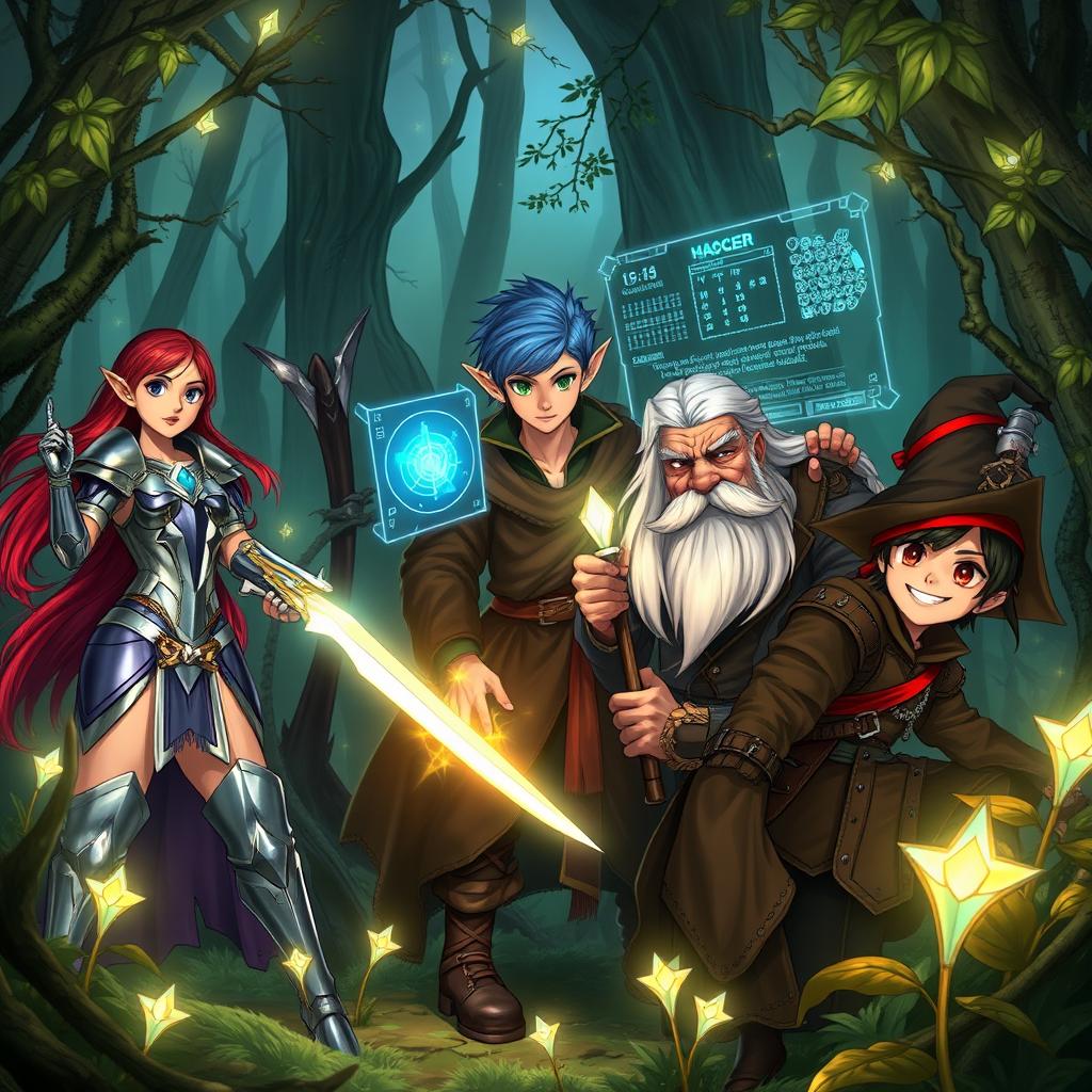 A thrilling scene featuring a diverse group of five unique characters from my story