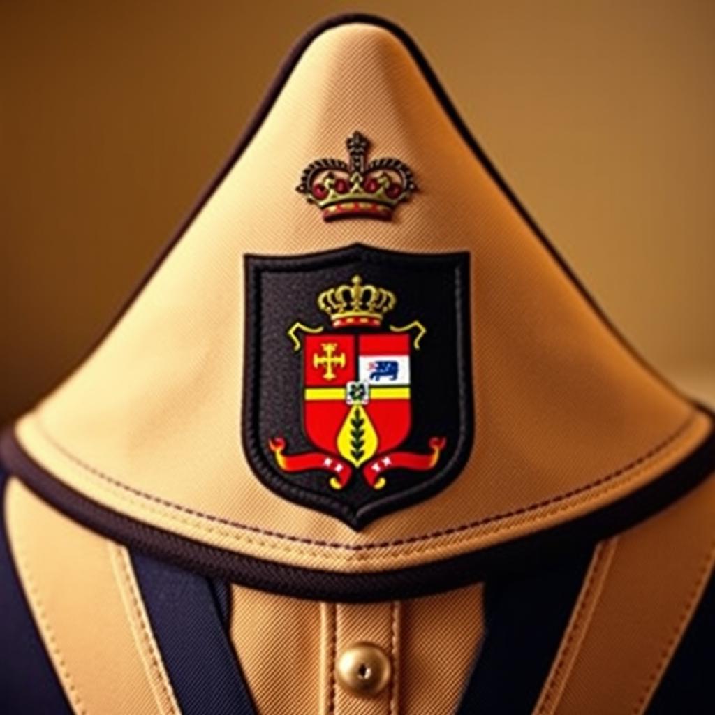 A detailed image featuring a stylish boina (beret) adorned with the official coat of arms of the Guarda Municipal de Imbé