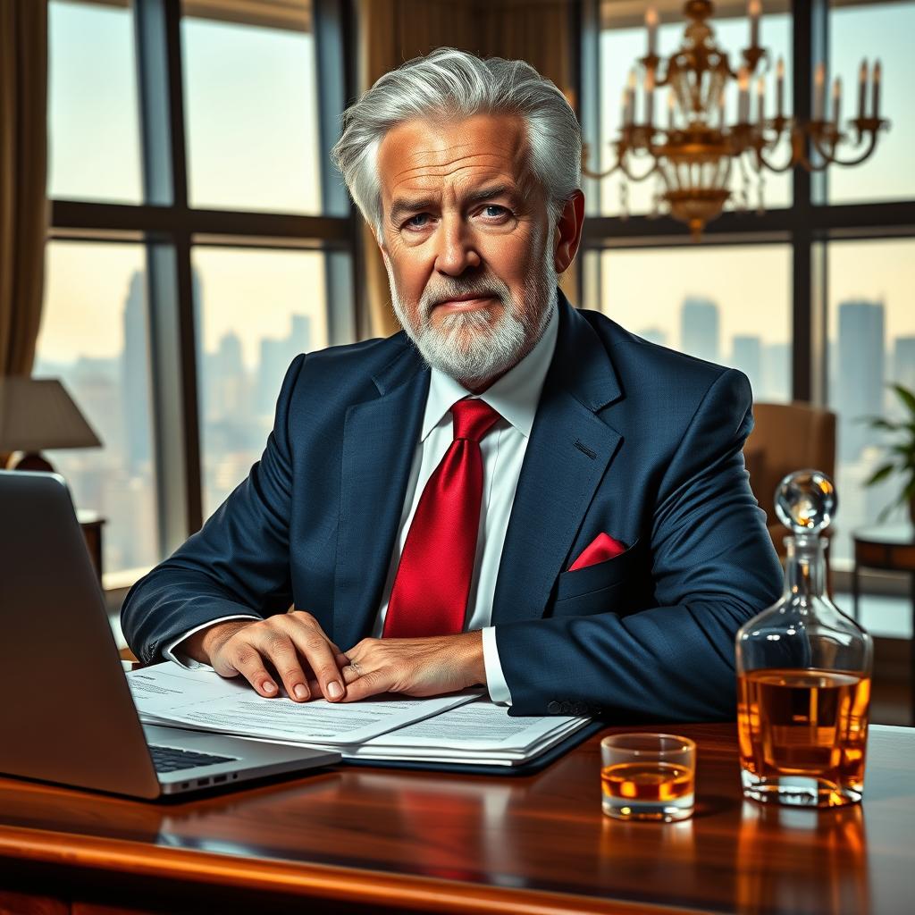 A rich, successful investor depicted as an elderly man with a distinguished appearance