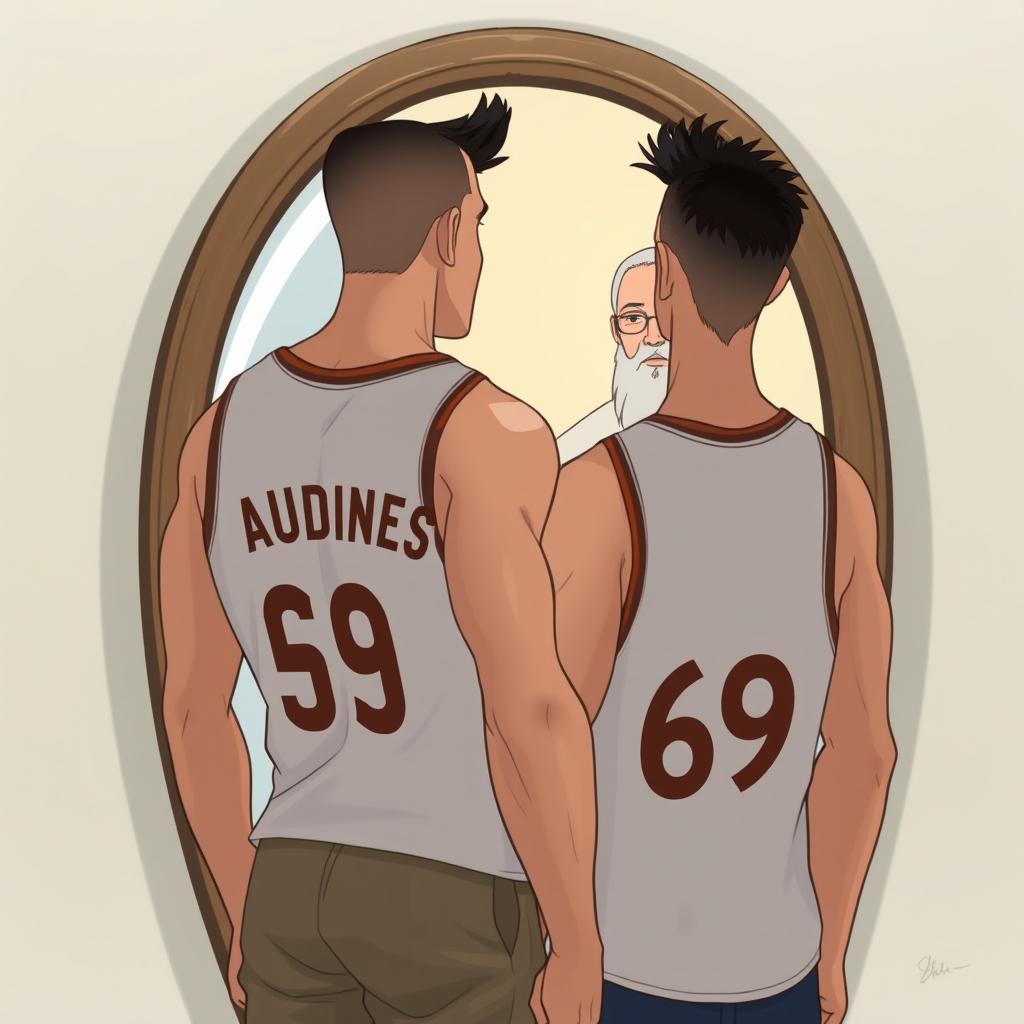 A lean, athletic built Filipino man with visible muscle cuts, sporting a military haircut, stands in front of a mirror