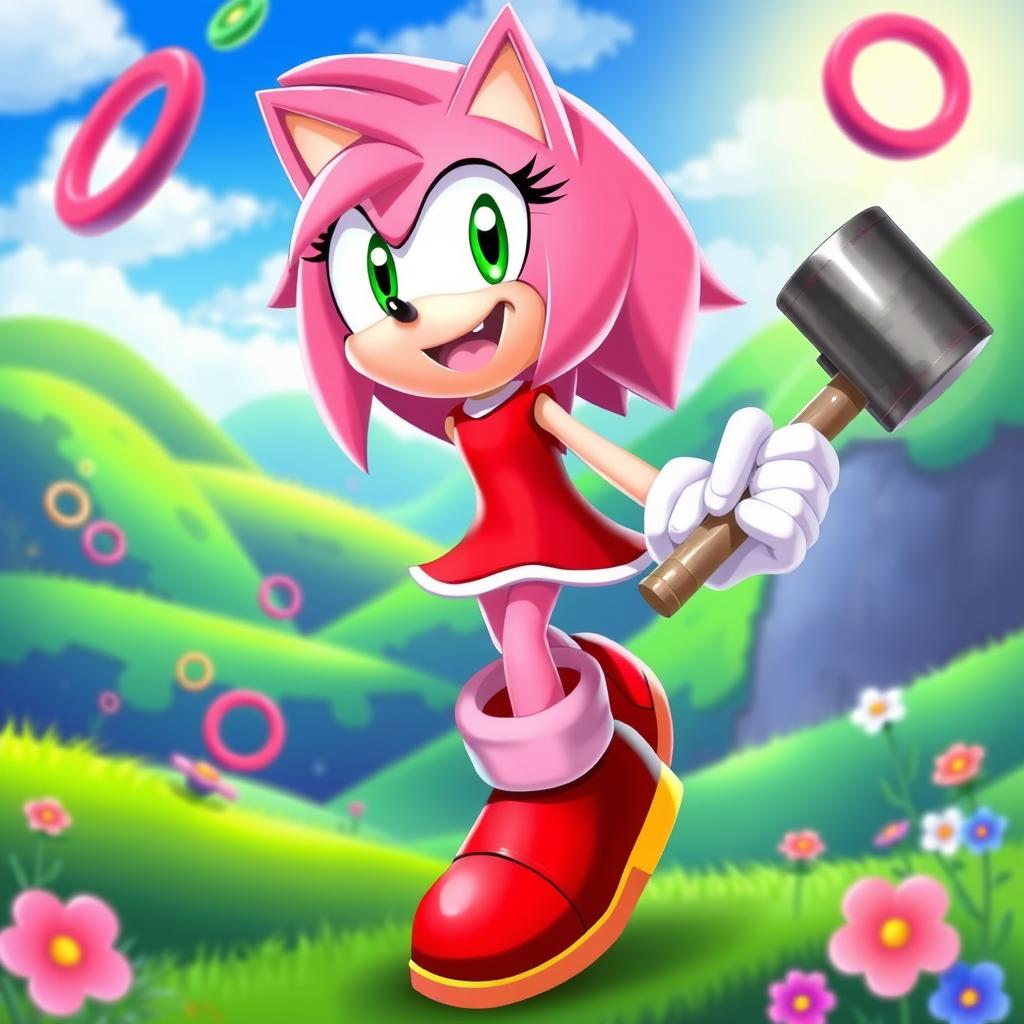 A vibrant and dynamic depiction of Amy Rose, a popular character from the Sonic the Hedgehog franchise