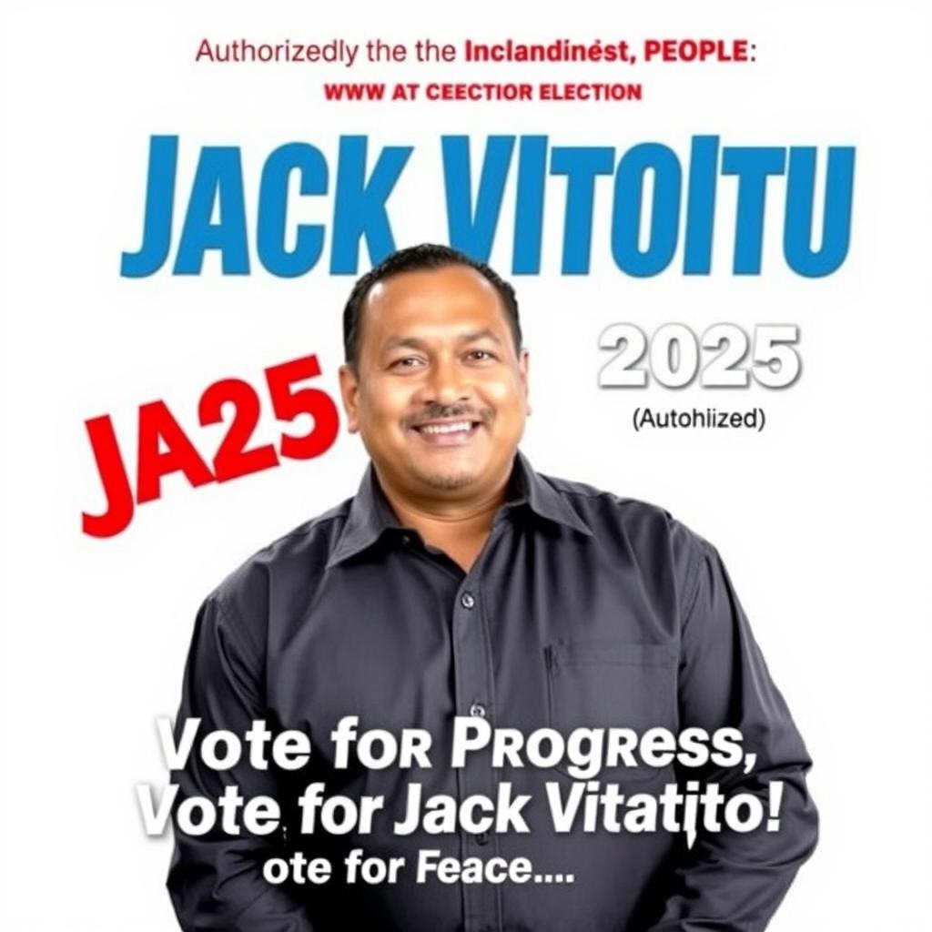 A vibrant election poster for the 2025 Counselor election featuring Jack Vitovito as the candidate for the Gahuku LLG ward 6 counselor seat