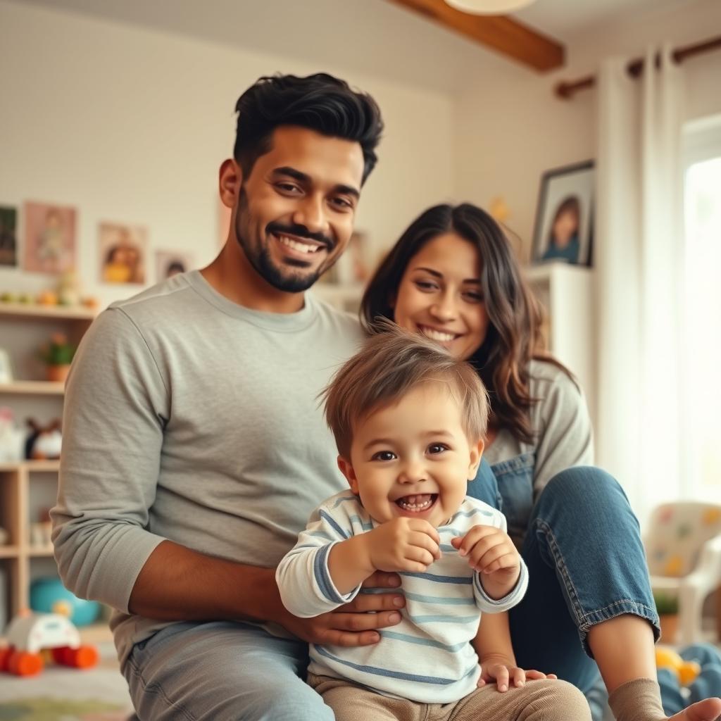 A loving couple portrayed in a warm family setting
