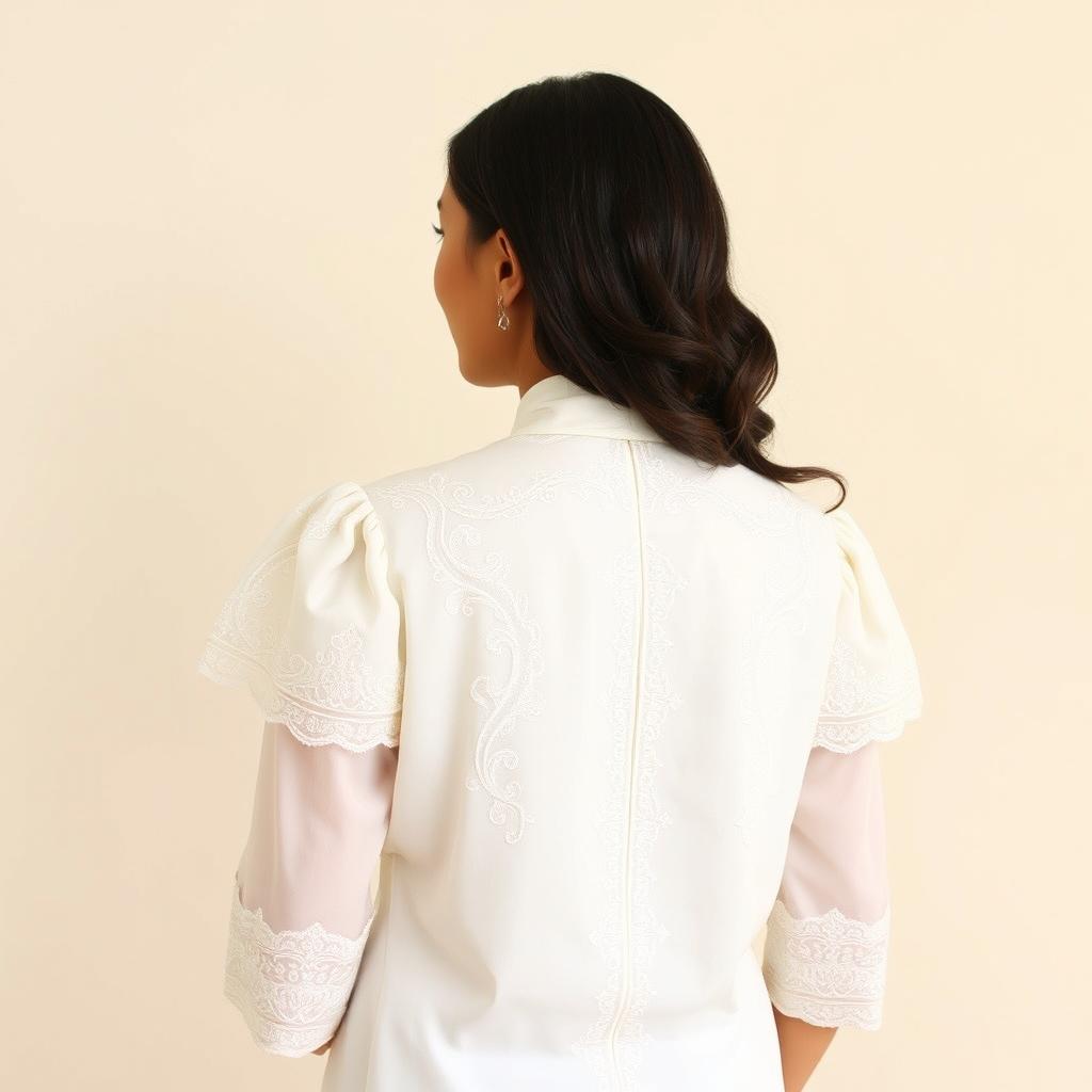 A stylish barong tagalog featuring butterfly sleeves with a 3/4 sleeve length, elegantly designed with intricate embroidery details