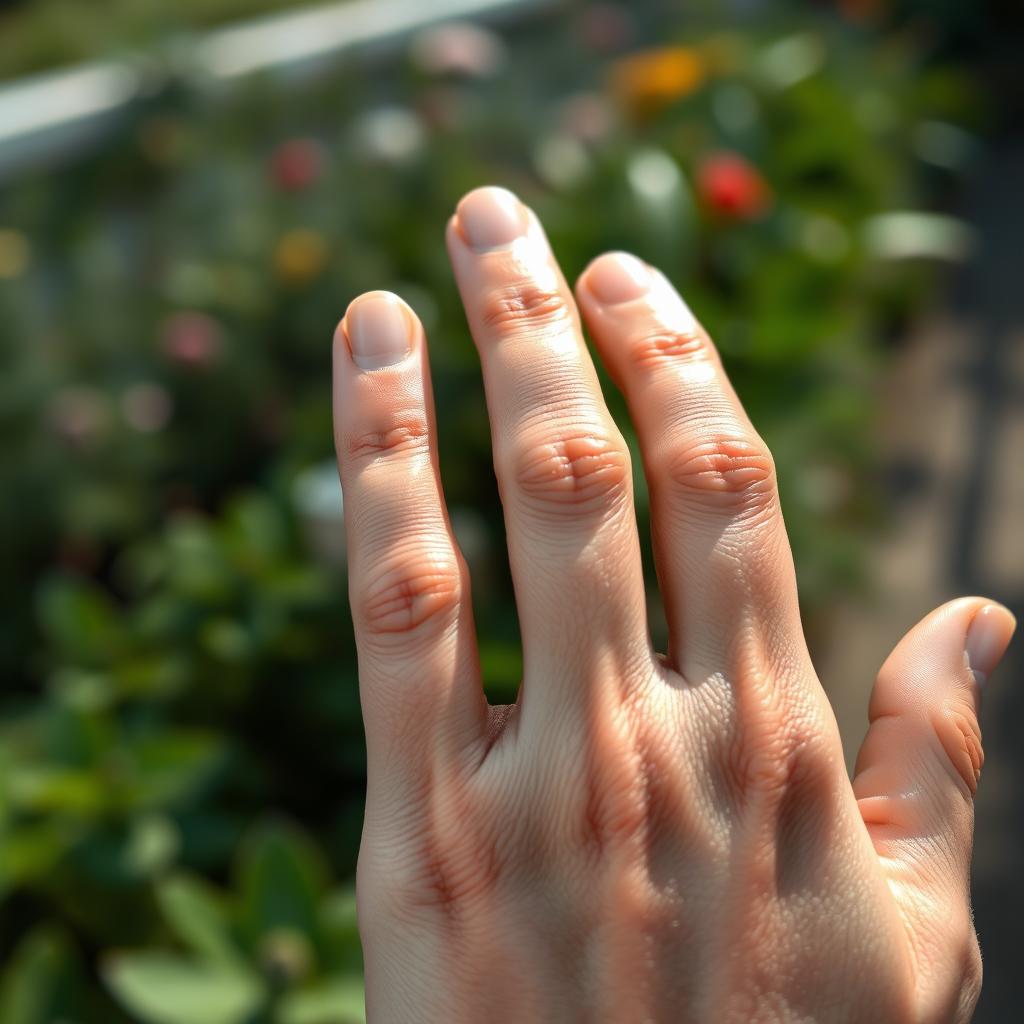 A highly detailed close-up of a human hand in a natural position, showcasing realistic skin texture, subtle shadows, and a soft focus background