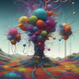 This is an exceptional digital art piece, presenting a surreal scene of neuron-headed magnet feeders