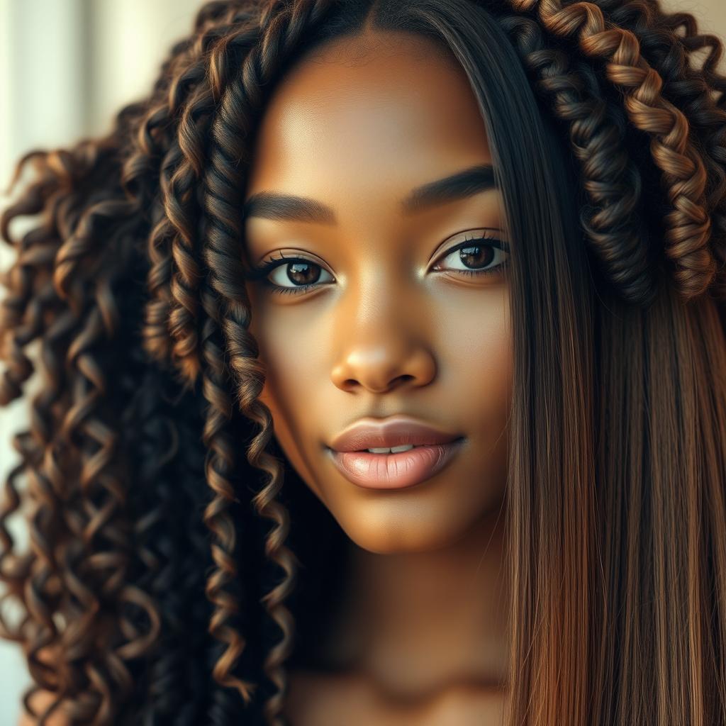 A close-up portrait of a person showcasing a variety of unique hairstyles
