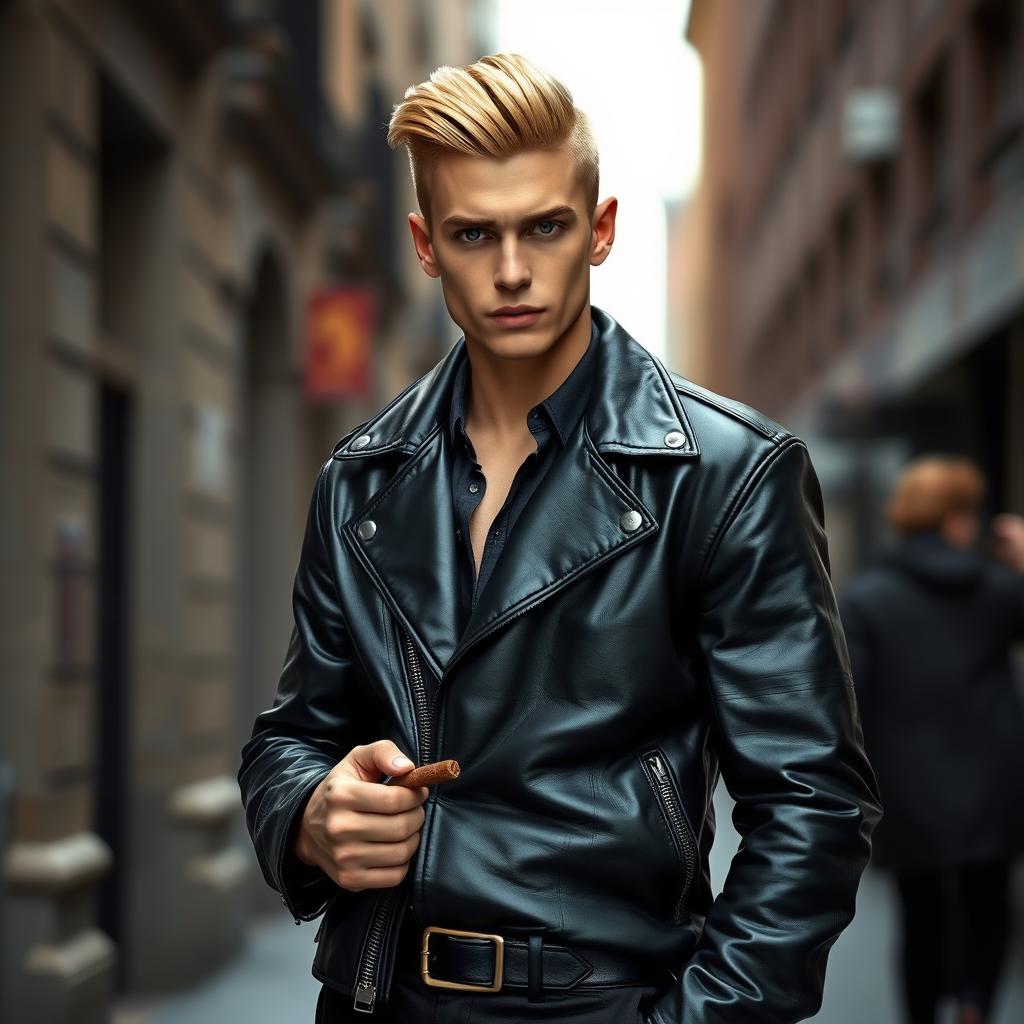 A tall Russian mafia boss named Nikolai, aged 17, with a stylish appearance
