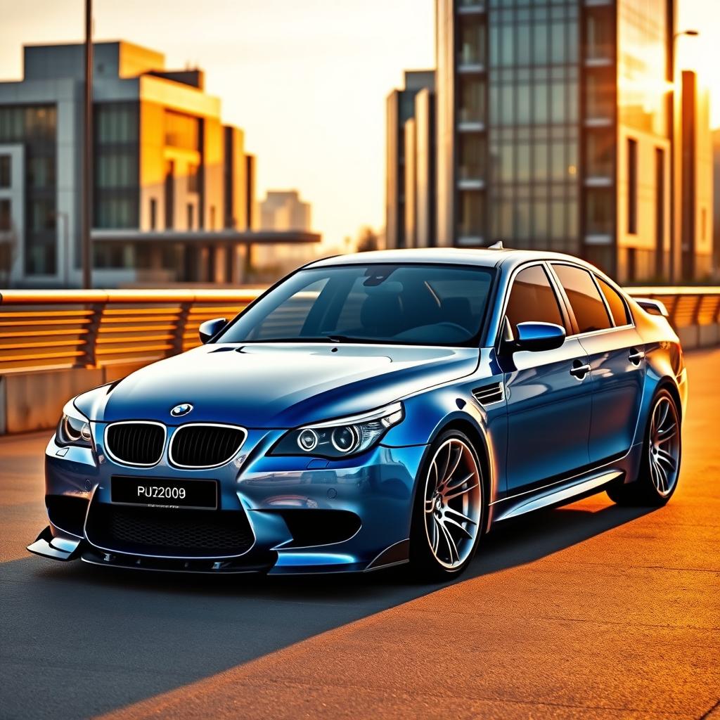 A visually stunning BMW E60 modified with a sleek BMW F90 body kit, showcasing an aggressive and contemporary aesthetic
