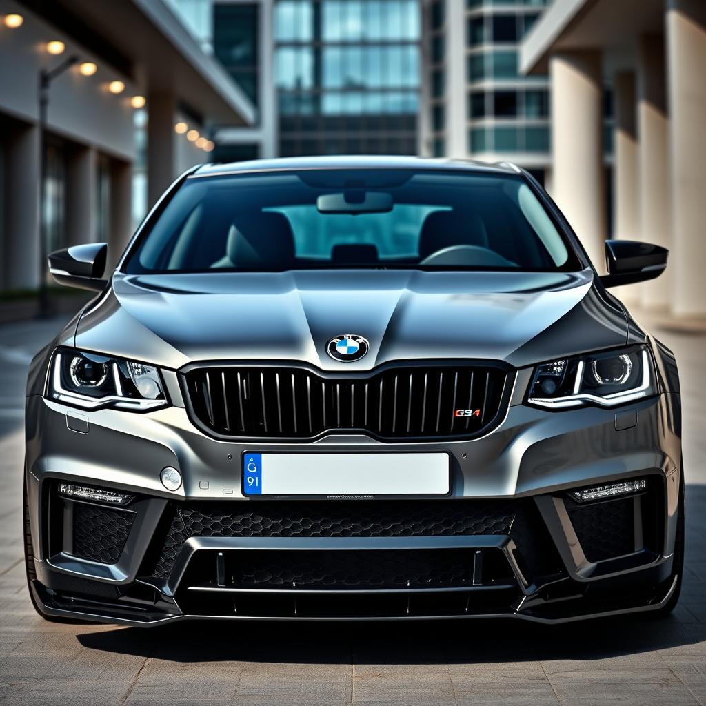 A striking Skoda Octavia proudly featuring a BMW G90 front bumper, creating a distinctive and sporty aesthetic