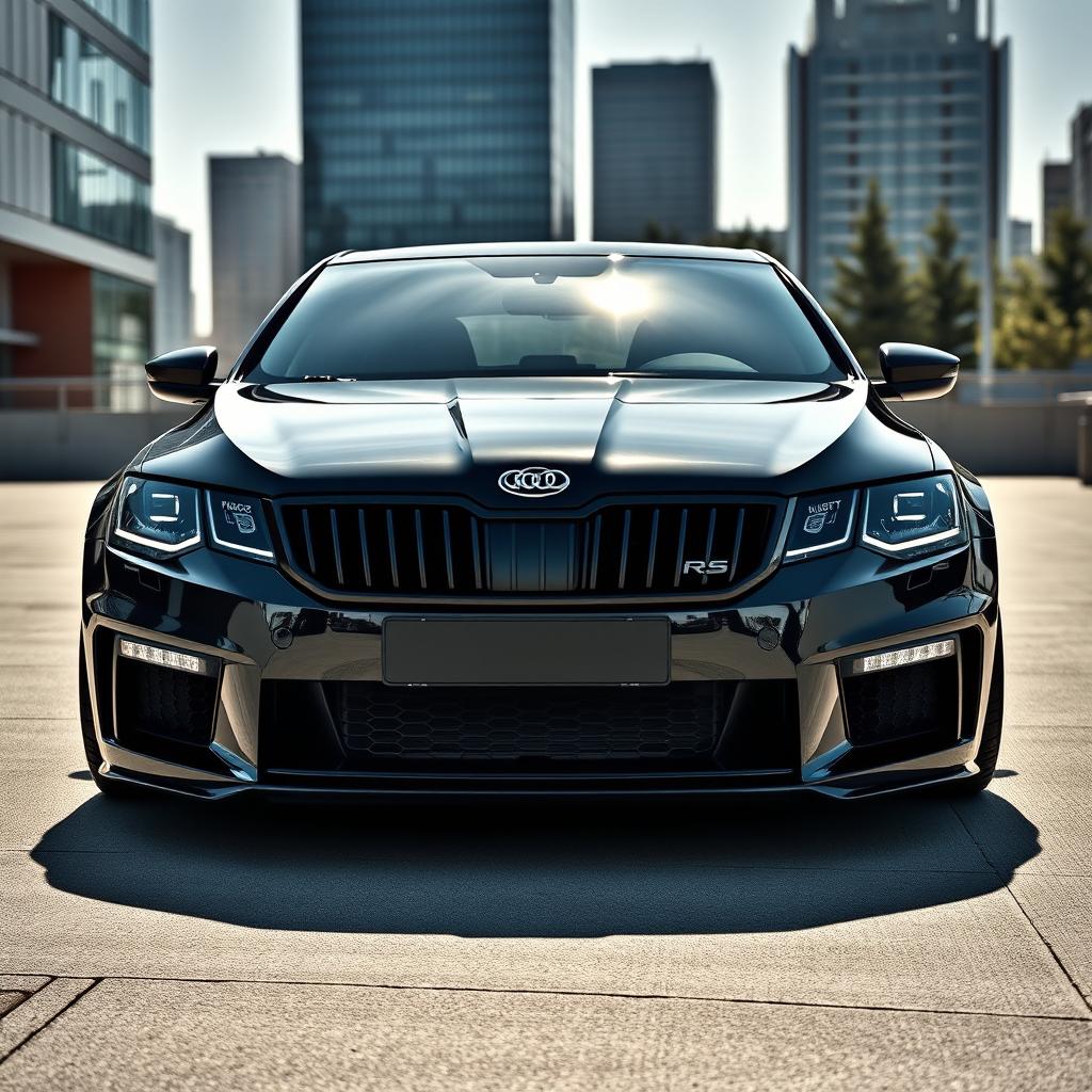 A sleek Skoda Octavia fitted with an Audi RS6 front bumper, creating a powerful and sporty appearance