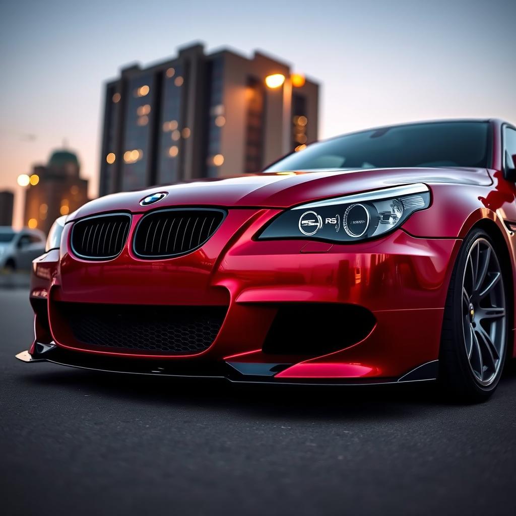 A BMW E60 beautifully modified with an Audi RS6 C7 front bumper, showcasing a bold and aggressive aesthetic