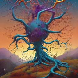 A surreal digital art piece of the highest quality, illustrating neuron-headed magnet growers