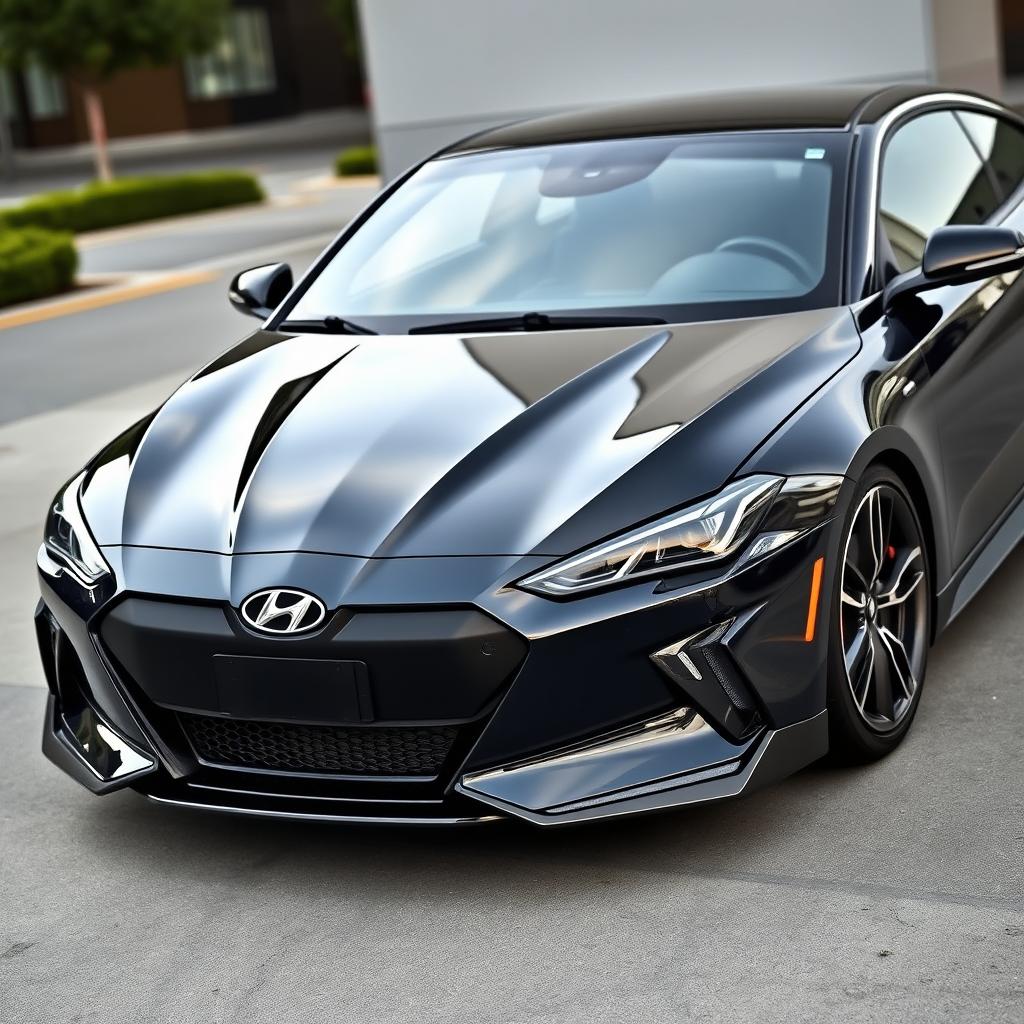 A sleek Hyundai Solaris modified with a striking BMW F90 front bumper, showcasing a seamless blend of two distinct automotive designs