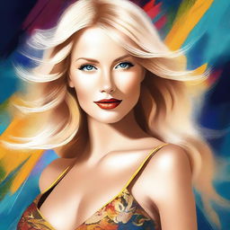 A digital art piece portraying a very attractive blonde woman