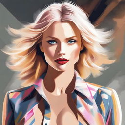 A digital art piece portraying a very attractive blonde woman