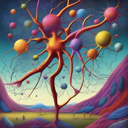 A high-quality digital art piece, portraying a surreal scene of neuron-headed magnet trainers