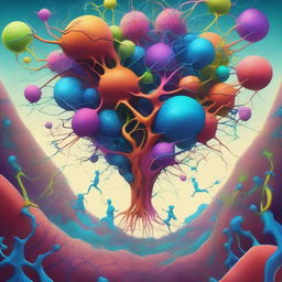 A high-quality digital art piece, portraying a surreal scene of neuron-headed magnet trainers