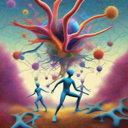 A high-quality digital art piece, portraying a surreal scene of neuron-headed magnet trainers