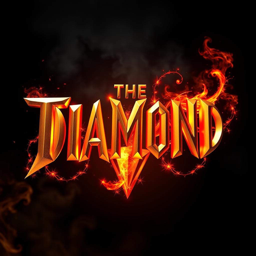 The phrase 'THE DIAMOND' in a 3D, thick font with sharp blade-like edges, embodying a strong metallic appearance that looks crafted from polished gold