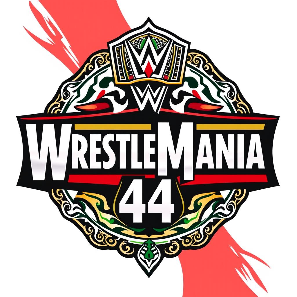 Create a logo for WrestleMania 44 themed around Iran featuring traditional Persian elements