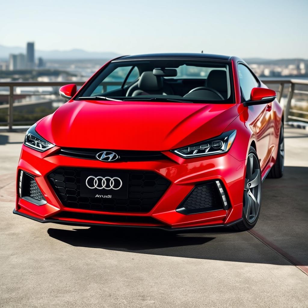 A stunning Hyundai Solaris featuring a distinctive Audi front bumper, creating a unique and eye-catching automotive fusion