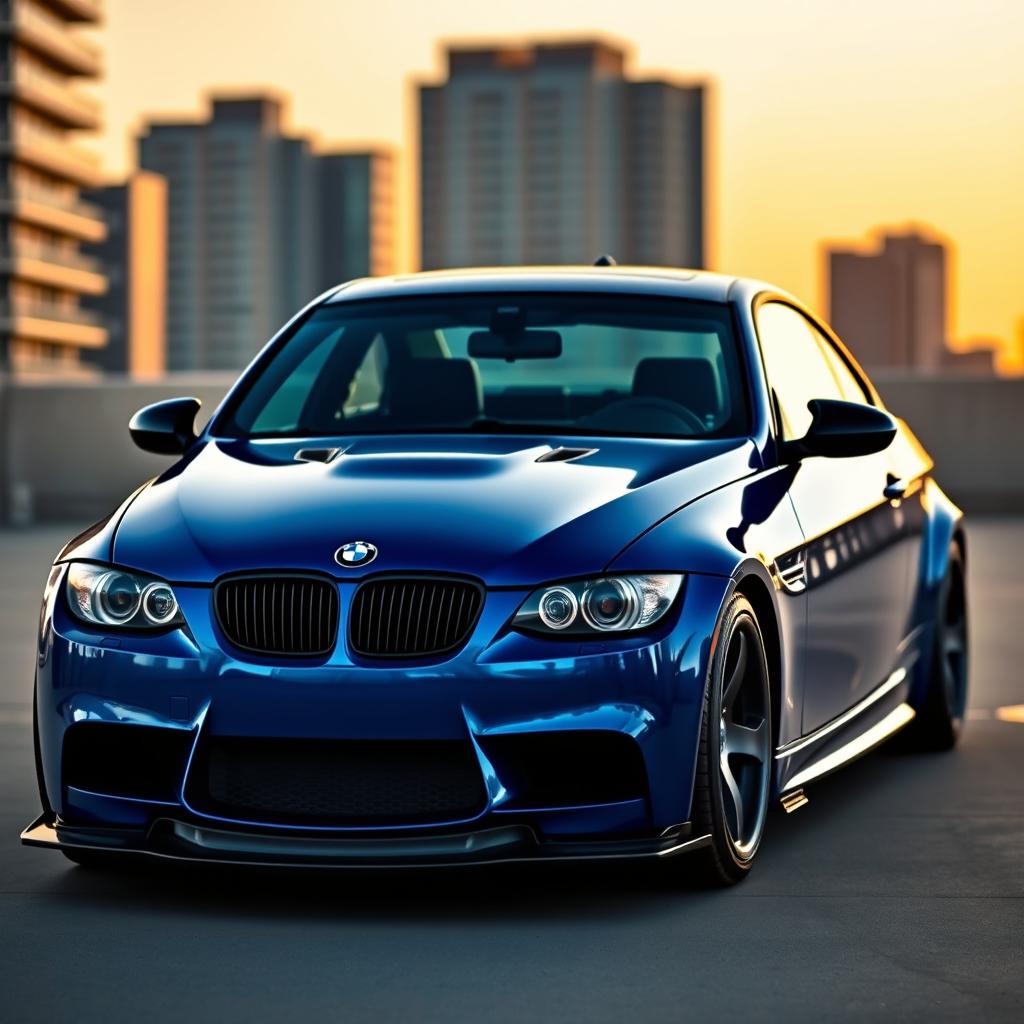 A dynamic BMW E92 customized with an aggressive E63 AMG front bumper, showcasing a unique and powerful automotive aesthetic