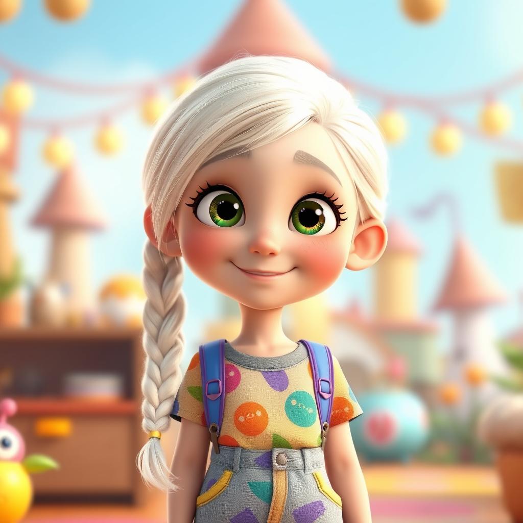 A charming and youthful Pixar-inspired character, approximately 13 years old, with a playful atmosphere