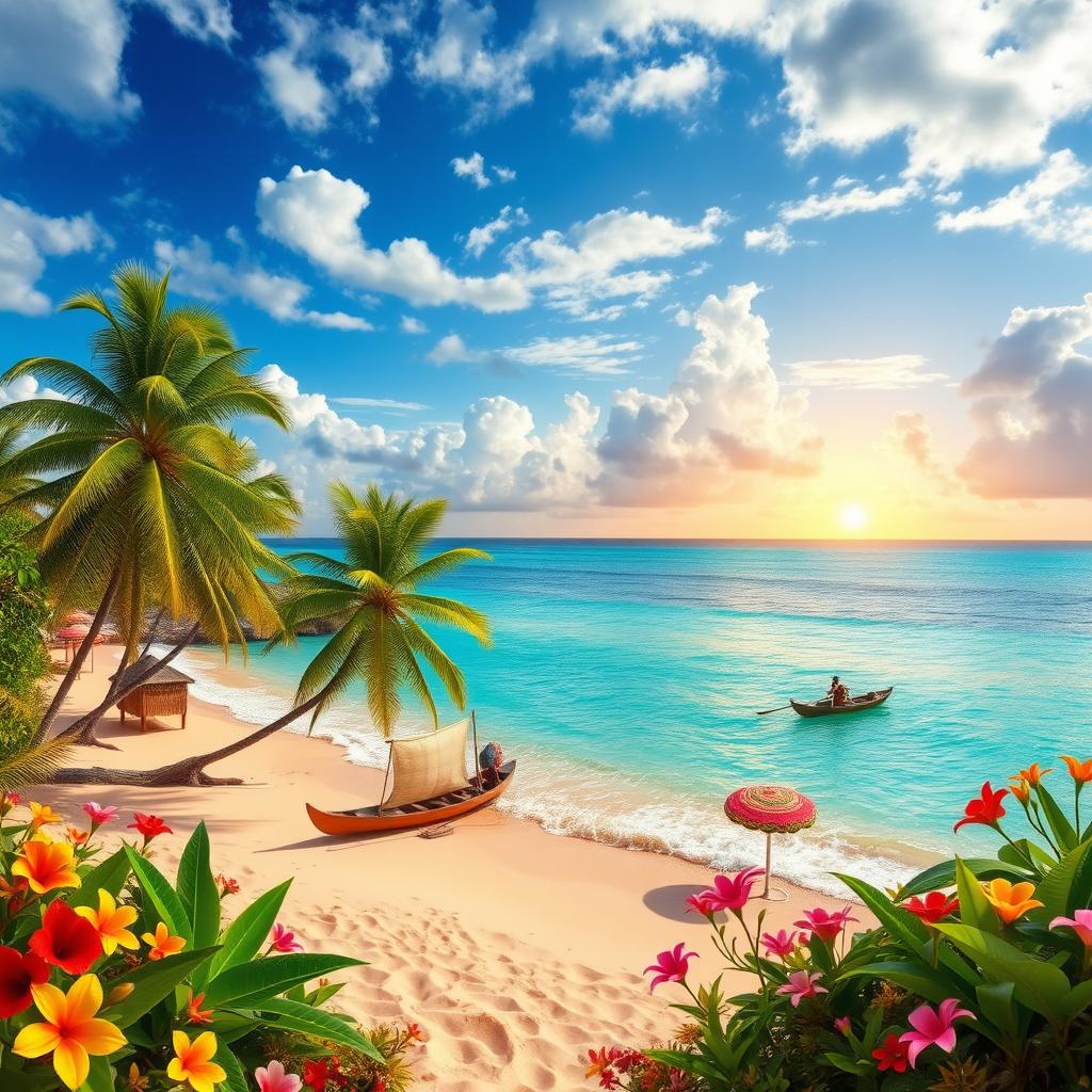 Create an enchanting tropical landscape depicting the beautiful beaches of Sri Lanka, with soft golden sand and crystal-clear turquoise waters