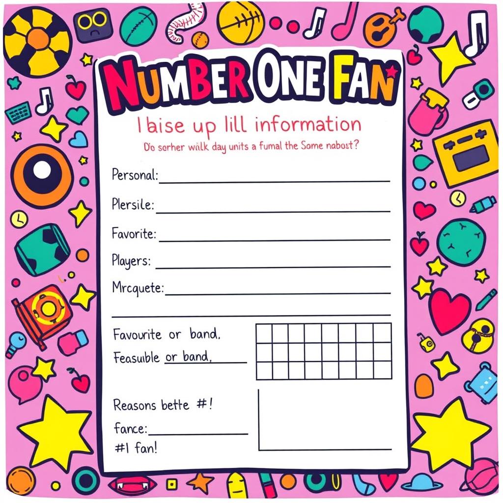 An artistic and colorful representation of a 'Number One Fan' application form