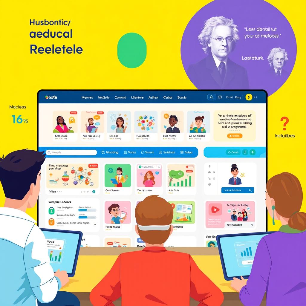 An engaging and vibrant online education platform, with a sleek user interface showcasing diverse subjects