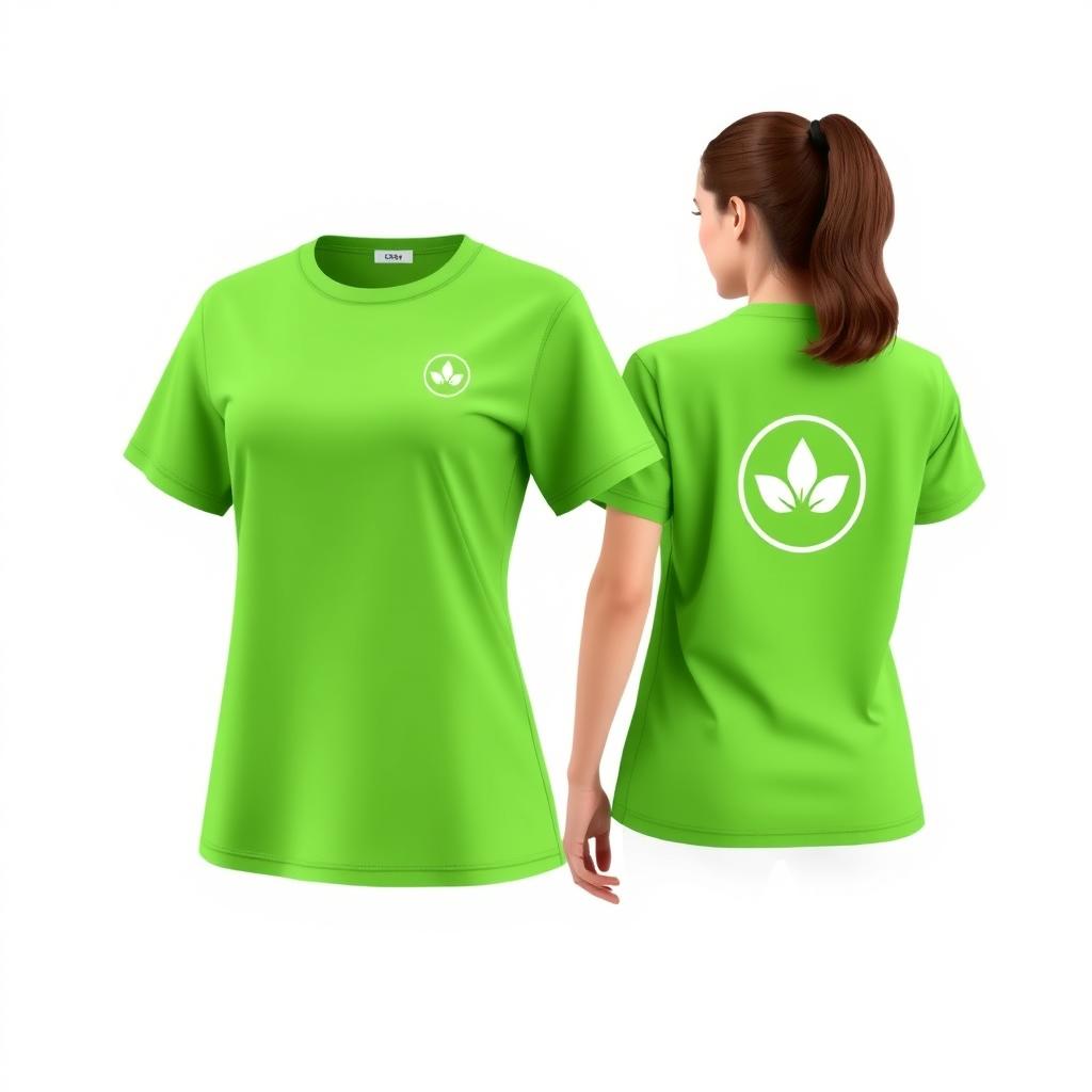A stylish women's work t-shirt in a vibrant green color matching the provided image
