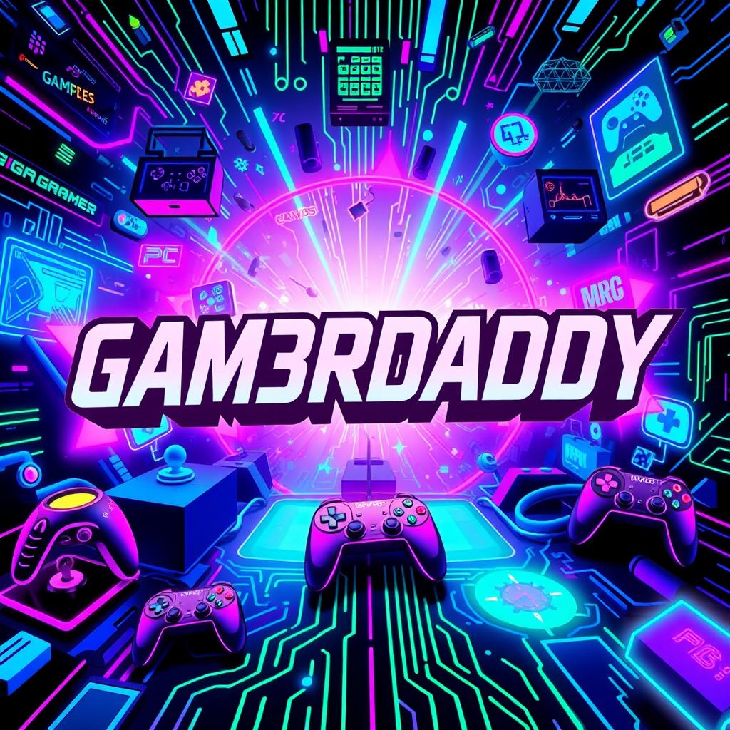 A vibrant and dynamic wallpaper featuring the text 'GAM3RDADDY' in a bold, futuristic font