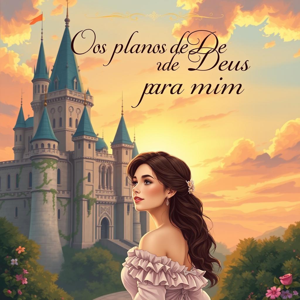 A captivating book cover illustration for a Christian royal romance titled 'Os planos de Deus para mim'