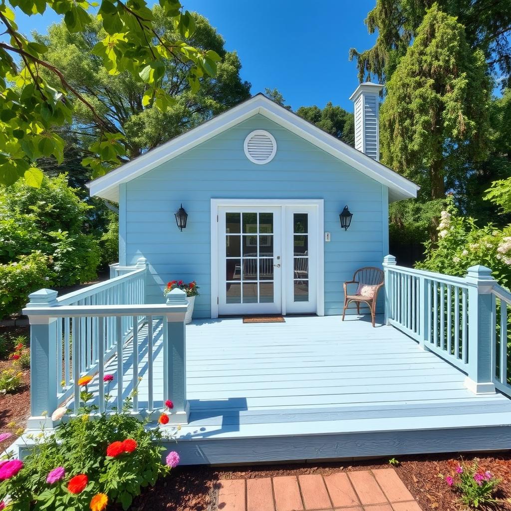 A beautiful residential scene depicting a cozy house surrounded by a well-maintained garden