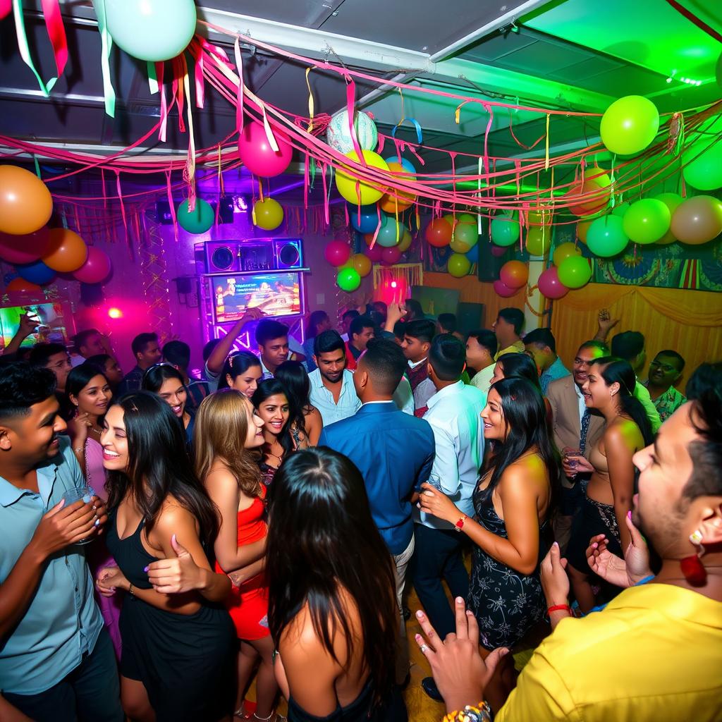 A vibrant party scene filled with people dancing and enjoying themselves
